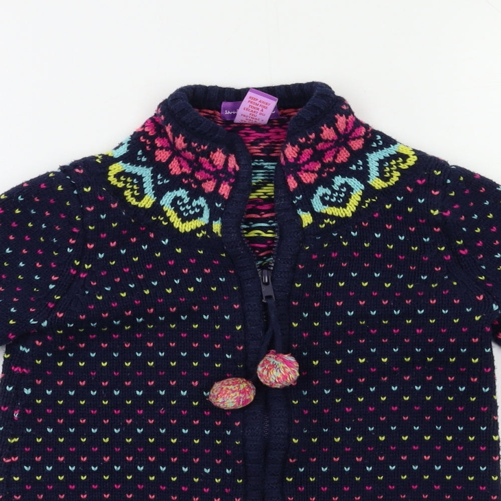 Shrinking Violet Girls Blue Fair Isle  Cardigan Jumper Size 4-5 Years