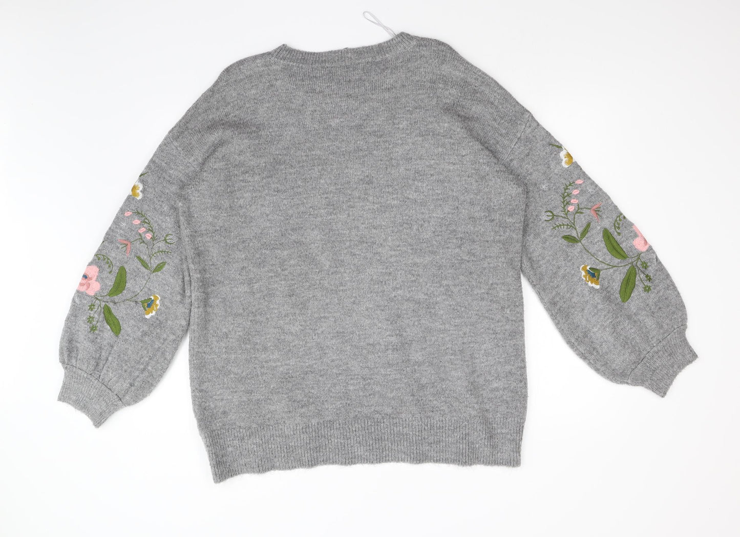 F&F Womens Grey Floral Knit Pullover Jumper Size 14
