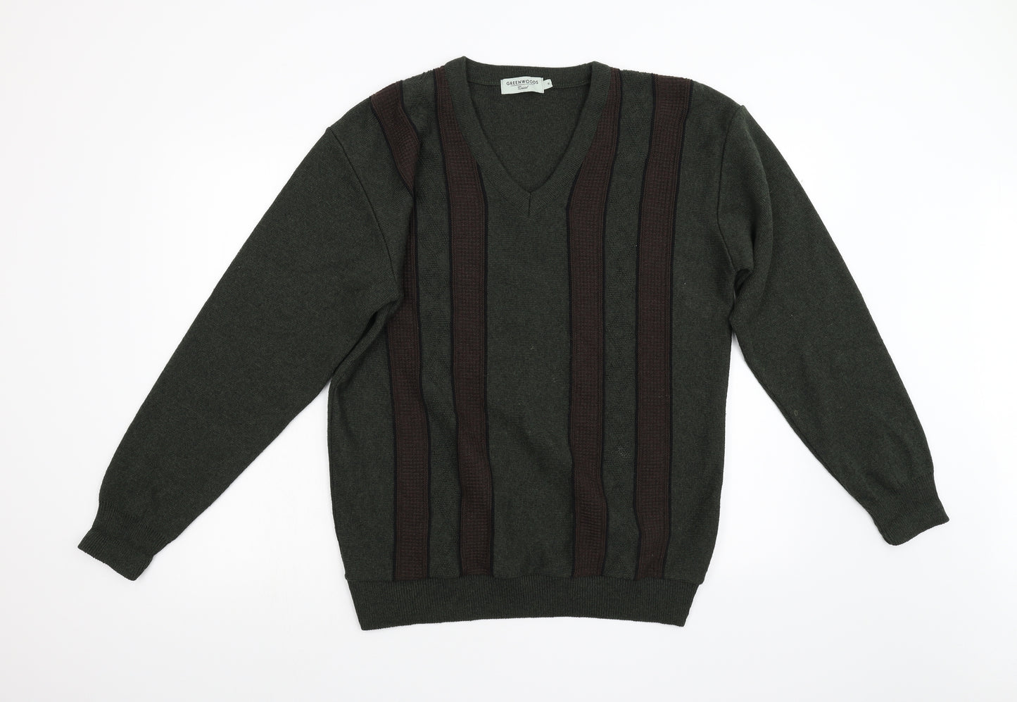 Greenwoods Mens Green Argyle/Diamond Knit Pullover Jumper Size M