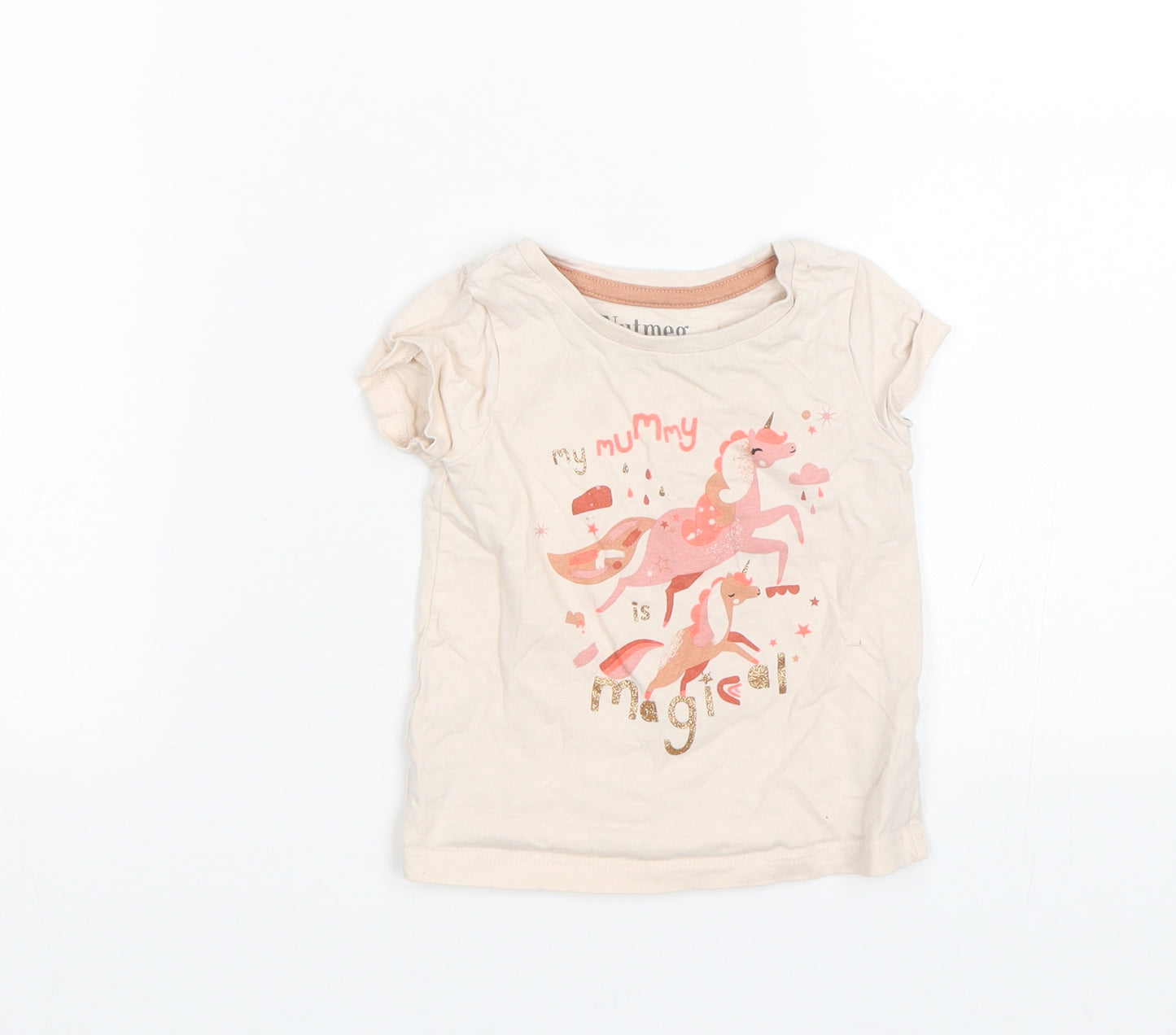 Nutmeg Baby Pink   Basic T-Shirt Size 12-18 Months  - Unicorn