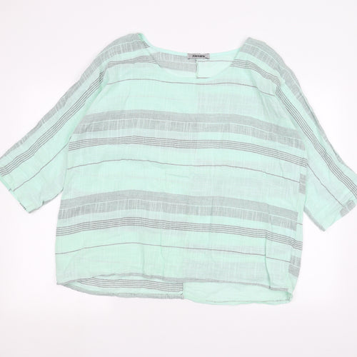 ALEXARA Womens Green Striped  Basic T-Shirt Size M