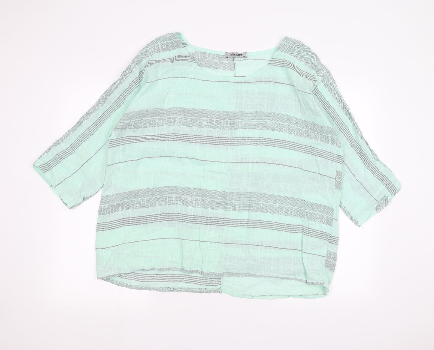 ALEXARA Womens Green Striped  Basic T-Shirt Size M
