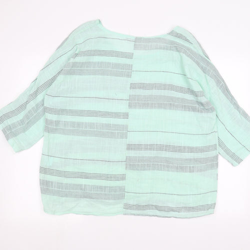 ALEXARA Womens Green Striped  Basic T-Shirt Size M