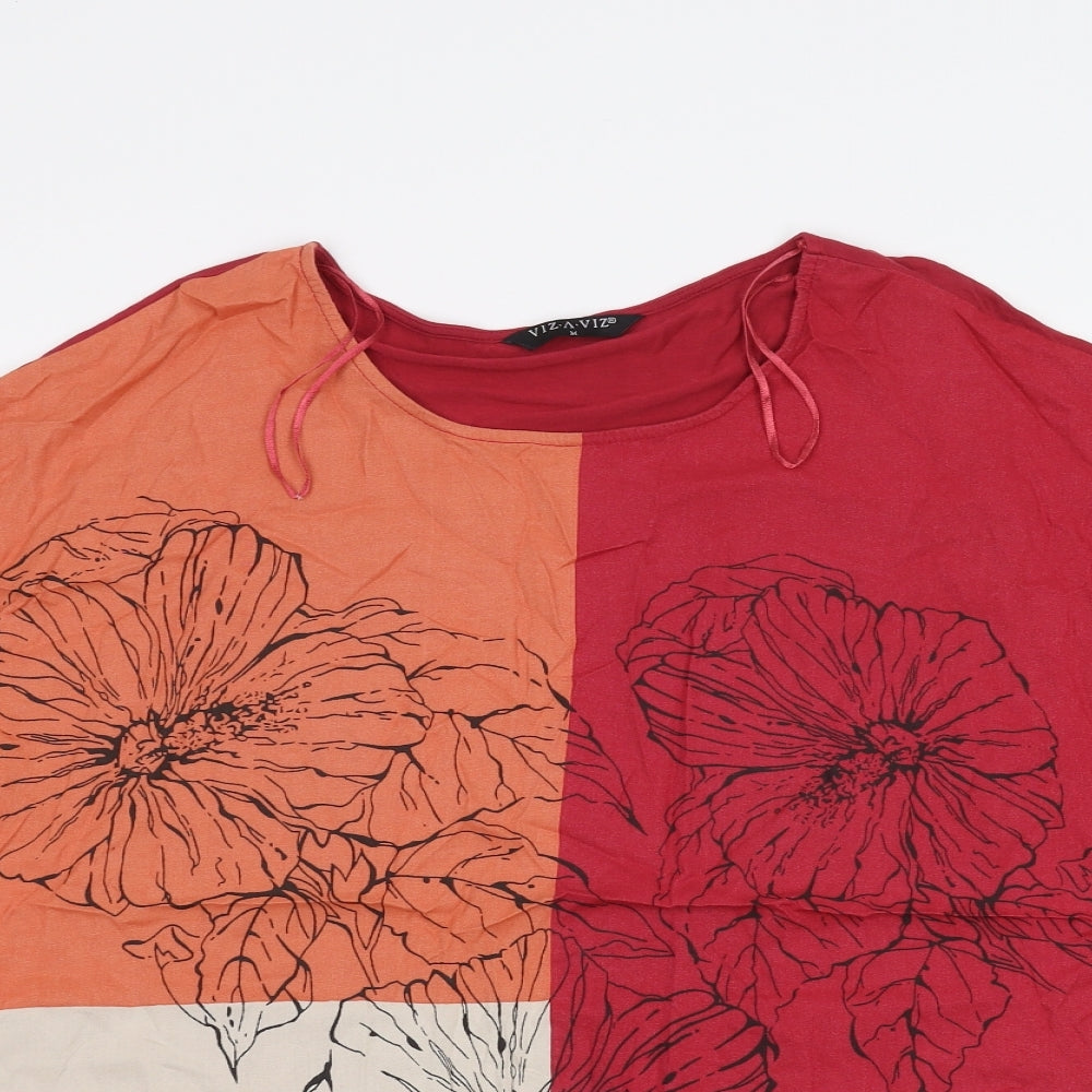 Viz a Viz Womens Red   Basic T-Shirt Size M  - flower