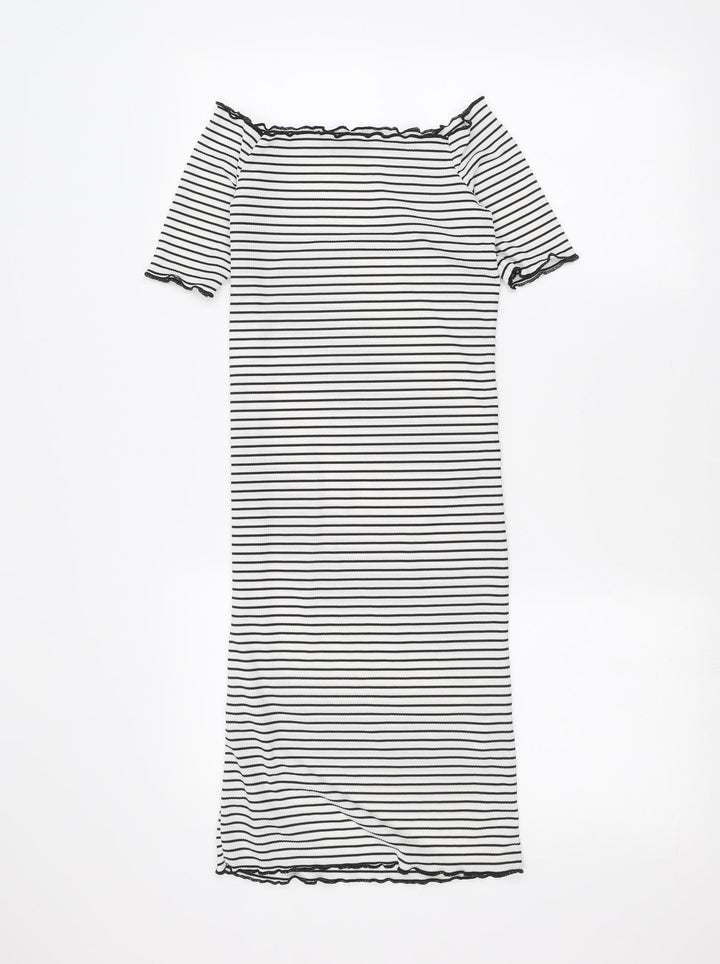 PRETTYLITTLETHING Womens White Striped A-Line Size 4