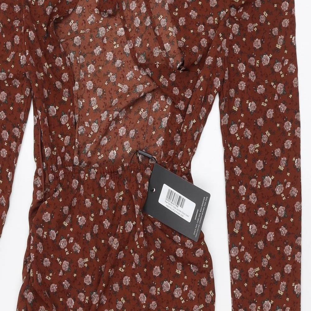PRETTYLITTLETHING Womens Brown Floral  A-Line  Size 6