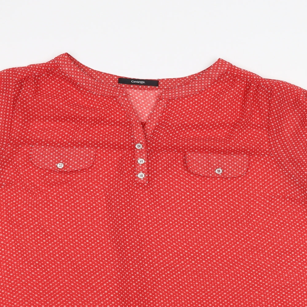 George Womens Red Polka Dot  Basic Blouse Size 12