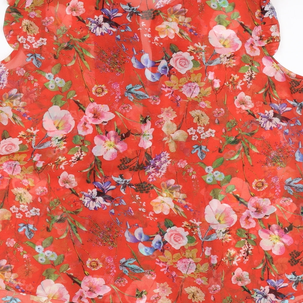 Wallis Womens Red Floral  Basic Blouse Size 14