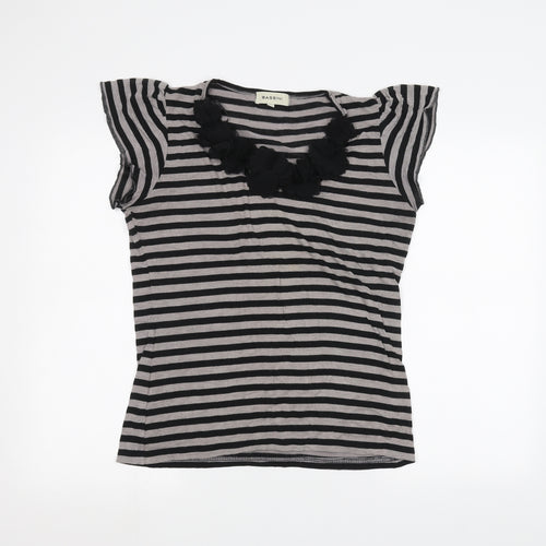 BASSINI Womens Grey Striped  Basic T-Shirt Size L
