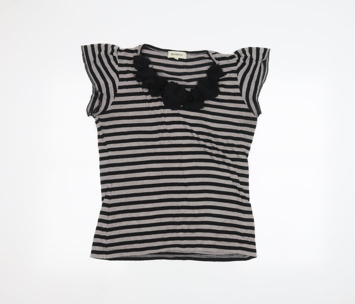 BASSINI Womens Grey Striped  Basic T-Shirt Size L