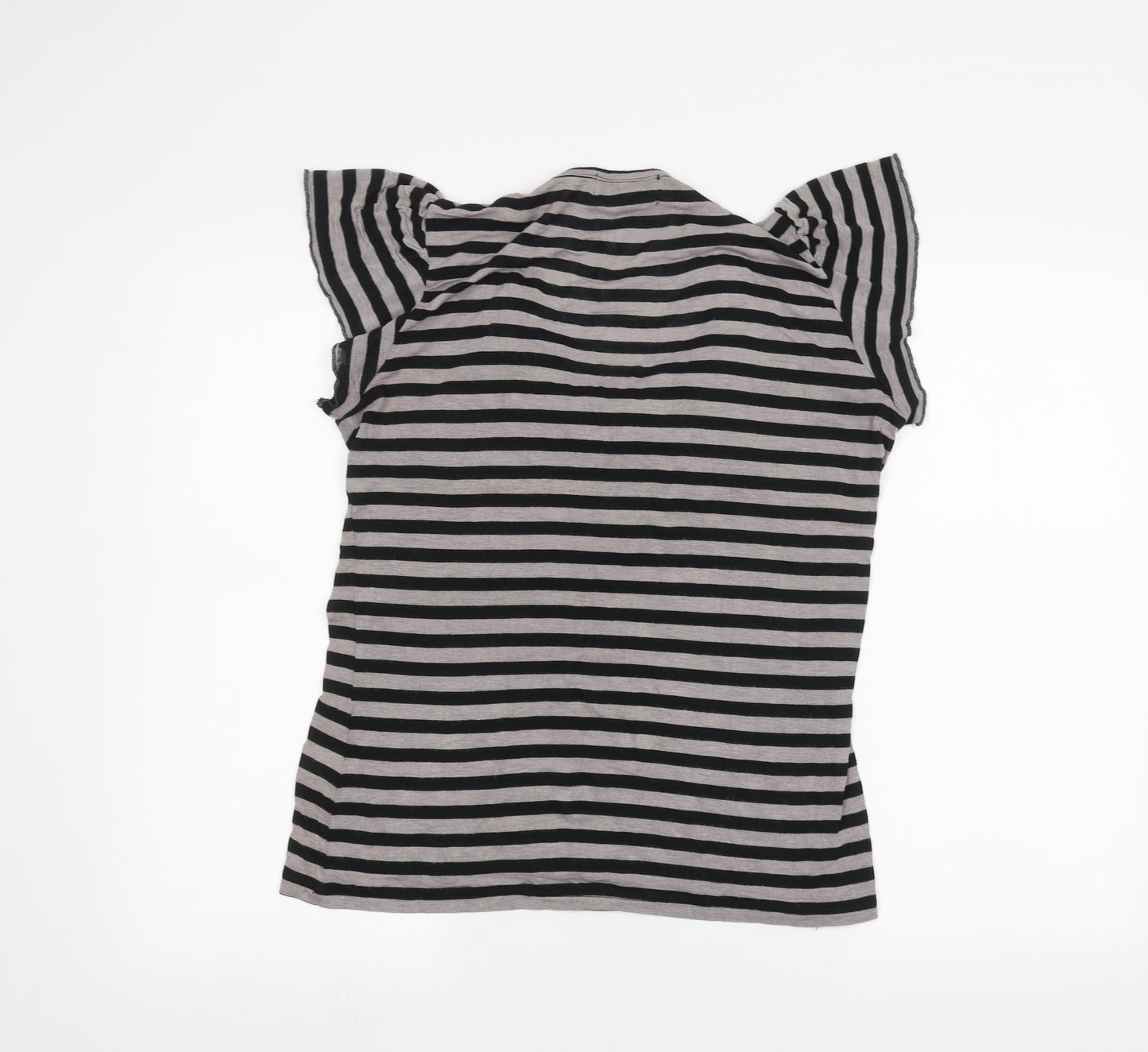BASSINI Womens Grey Striped  Basic T-Shirt Size L