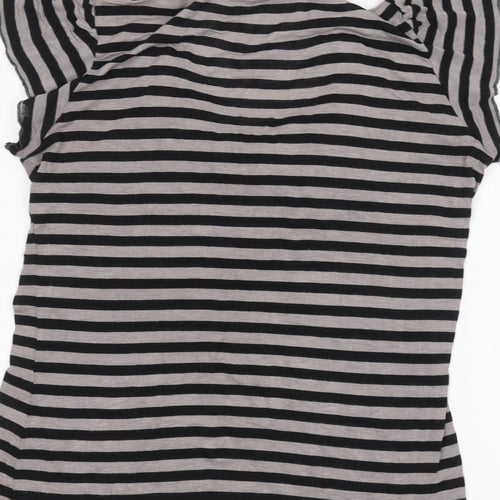 BASSINI Womens Grey Striped  Basic T-Shirt Size L