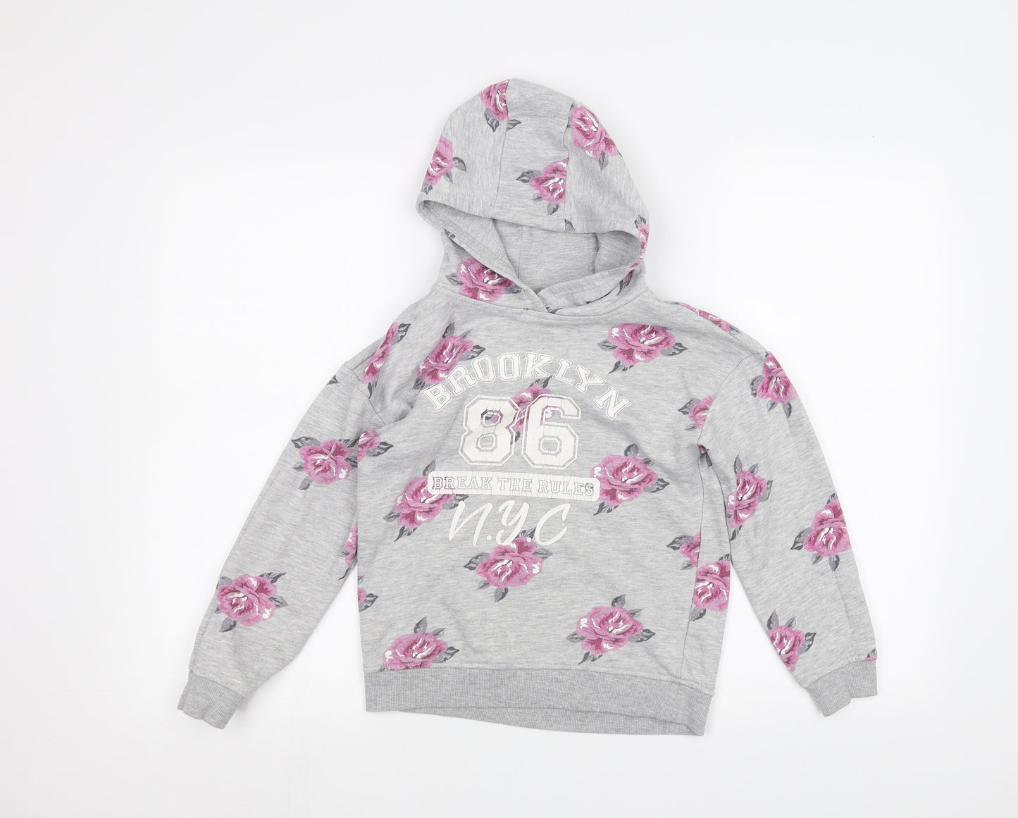 Primark Girls Grey Floral  Pullover Hoodie Size 8-9 Years