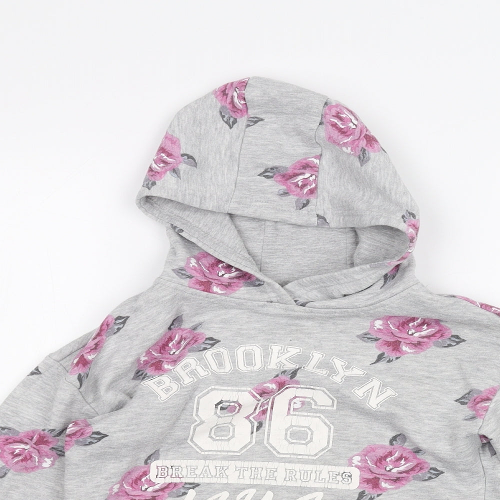 Primark Girls Grey Floral  Pullover Hoodie Size 8-9 Years