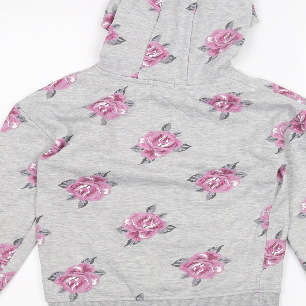 Primark Girls Grey Floral  Pullover Hoodie Size 8-9 Years