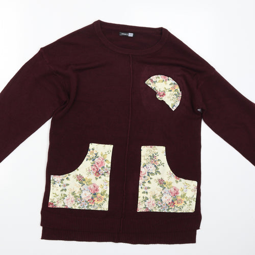 Pep&CO Womens Red   Pullover Jumper Size 12  - Floral Pocket Pattern