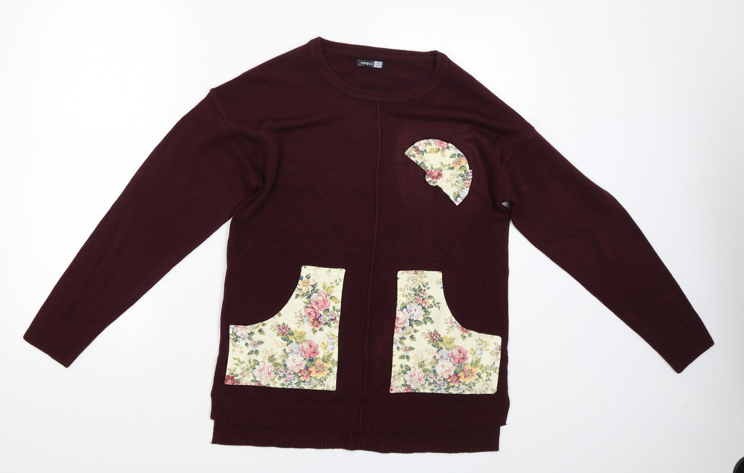 Pep&CO Womens Red   Pullover Jumper Size 12  - Floral Pocket Pattern