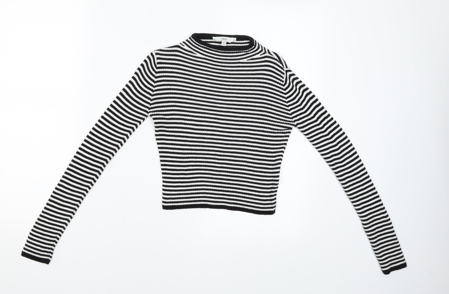 Miss Girls Black Striped  Pullover Jumper Size 9-10 Years