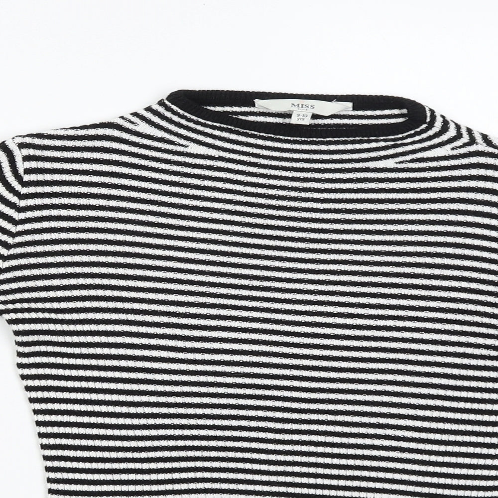 Miss Girls Black Striped  Pullover Jumper Size 9-10 Years