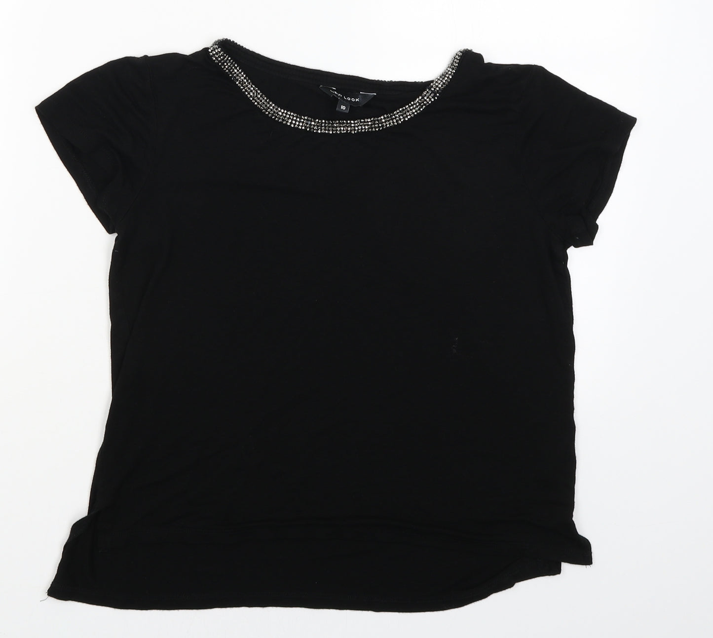 New Look Womens Black   Basic T-Shirt Size 10  - Studded collar