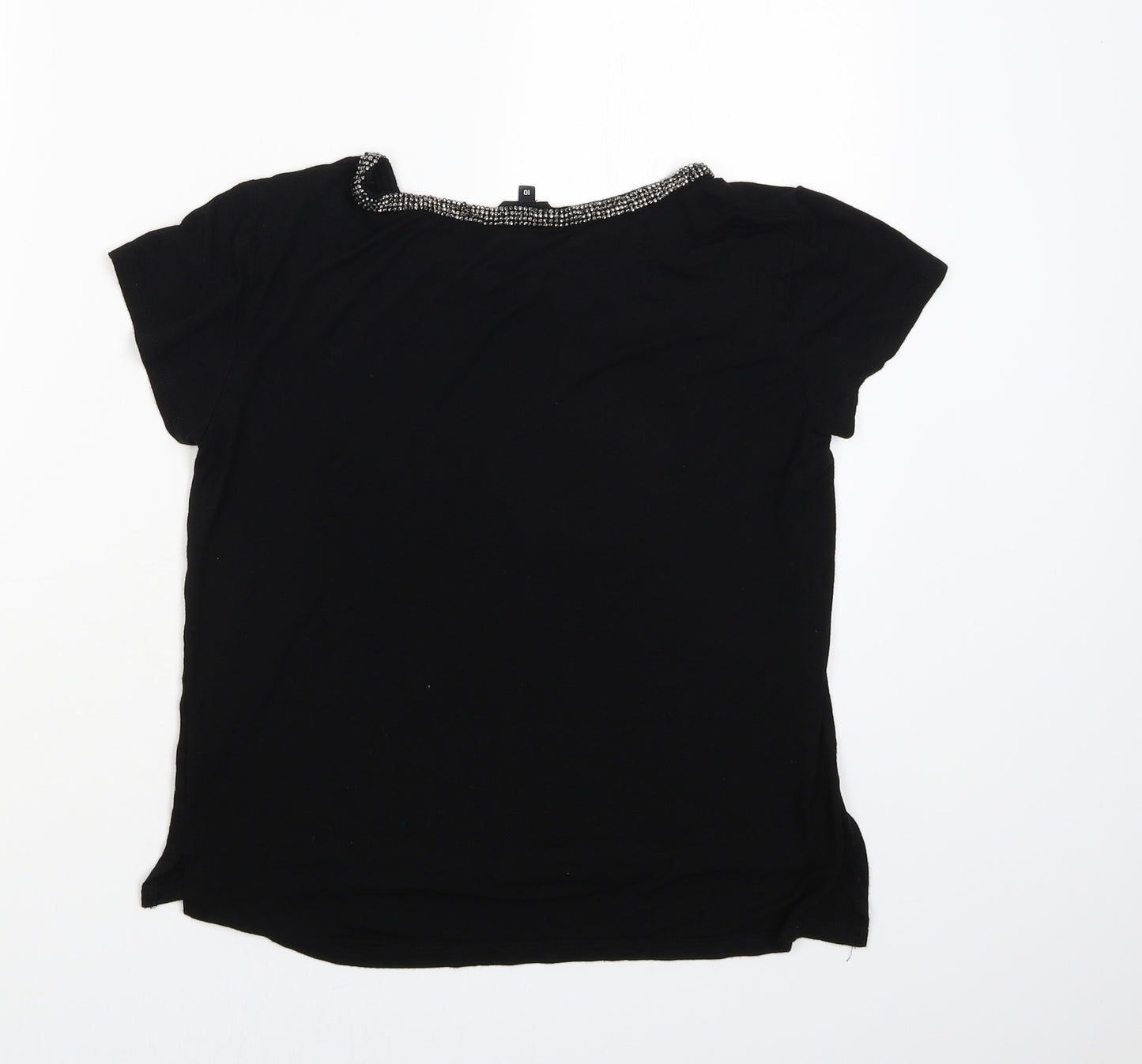 New Look Womens Black   Basic T-Shirt Size 10  - Studded collar