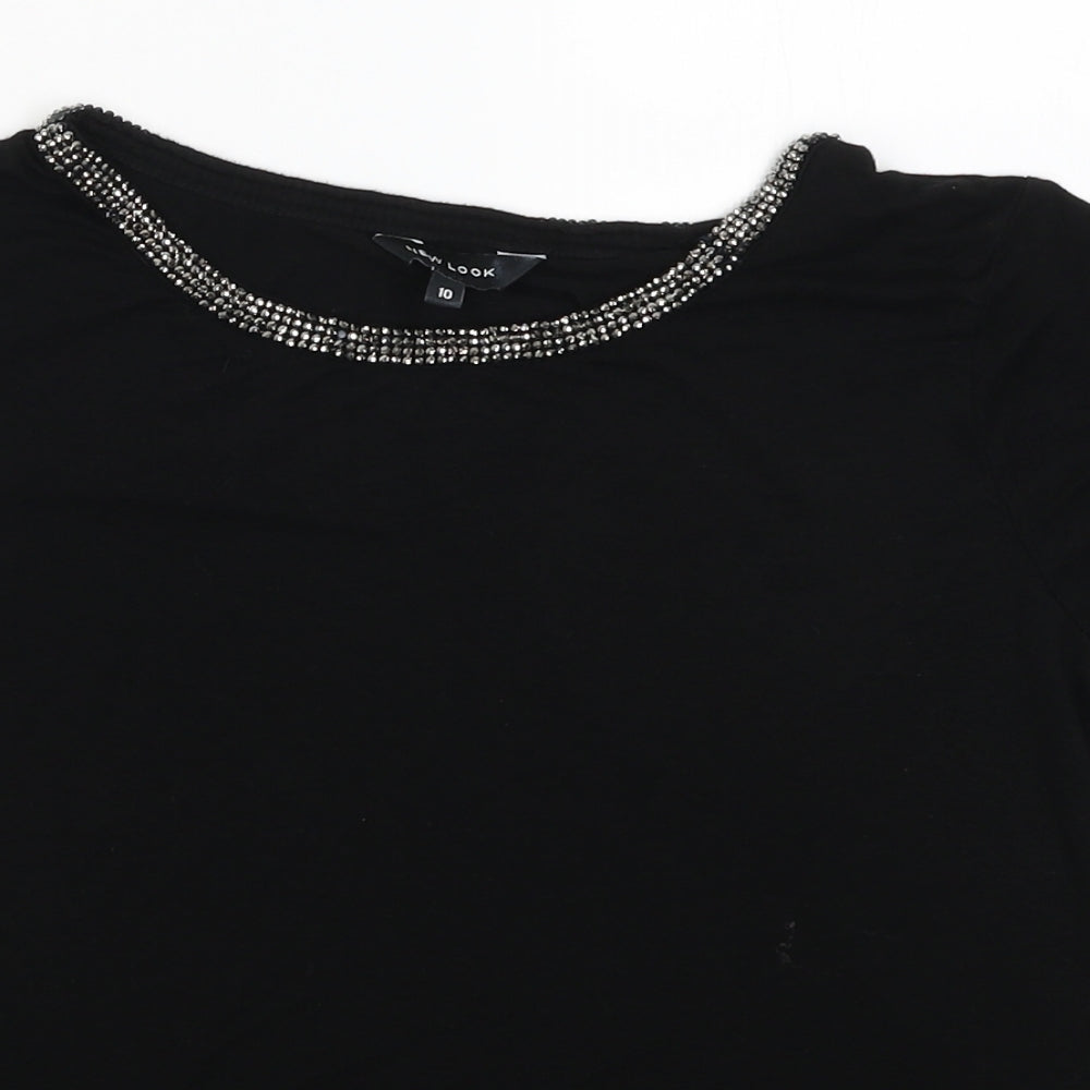 New Look Womens Black   Basic T-Shirt Size 10  - Studded collar