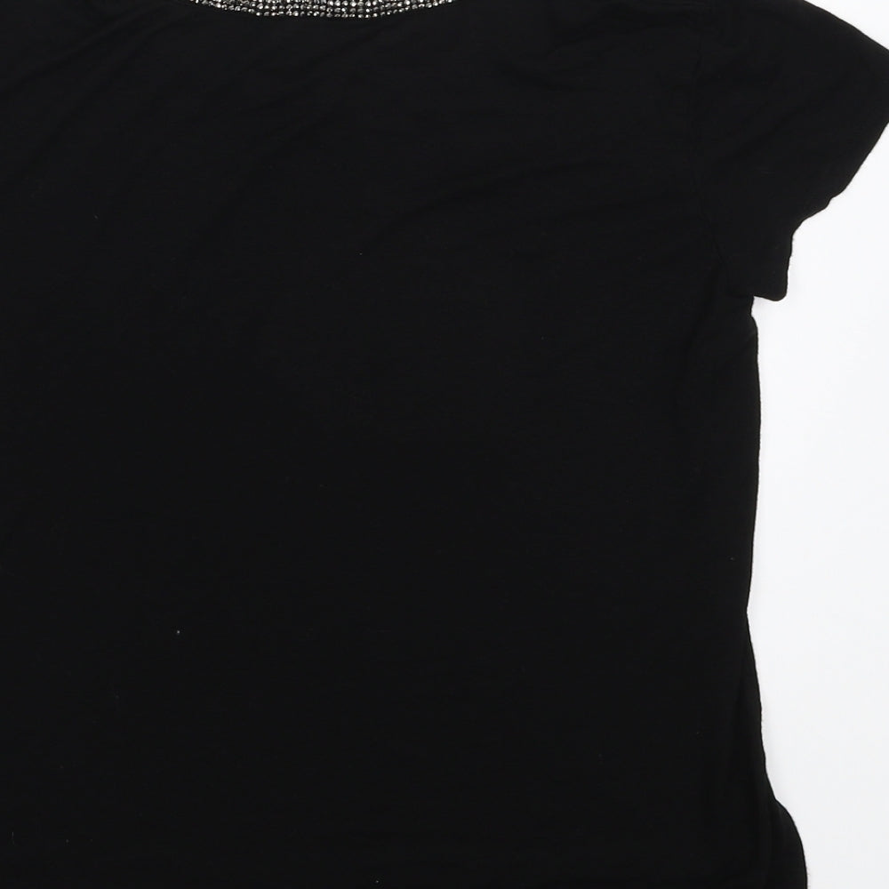New Look Womens Black   Basic T-Shirt Size 10  - Studded collar