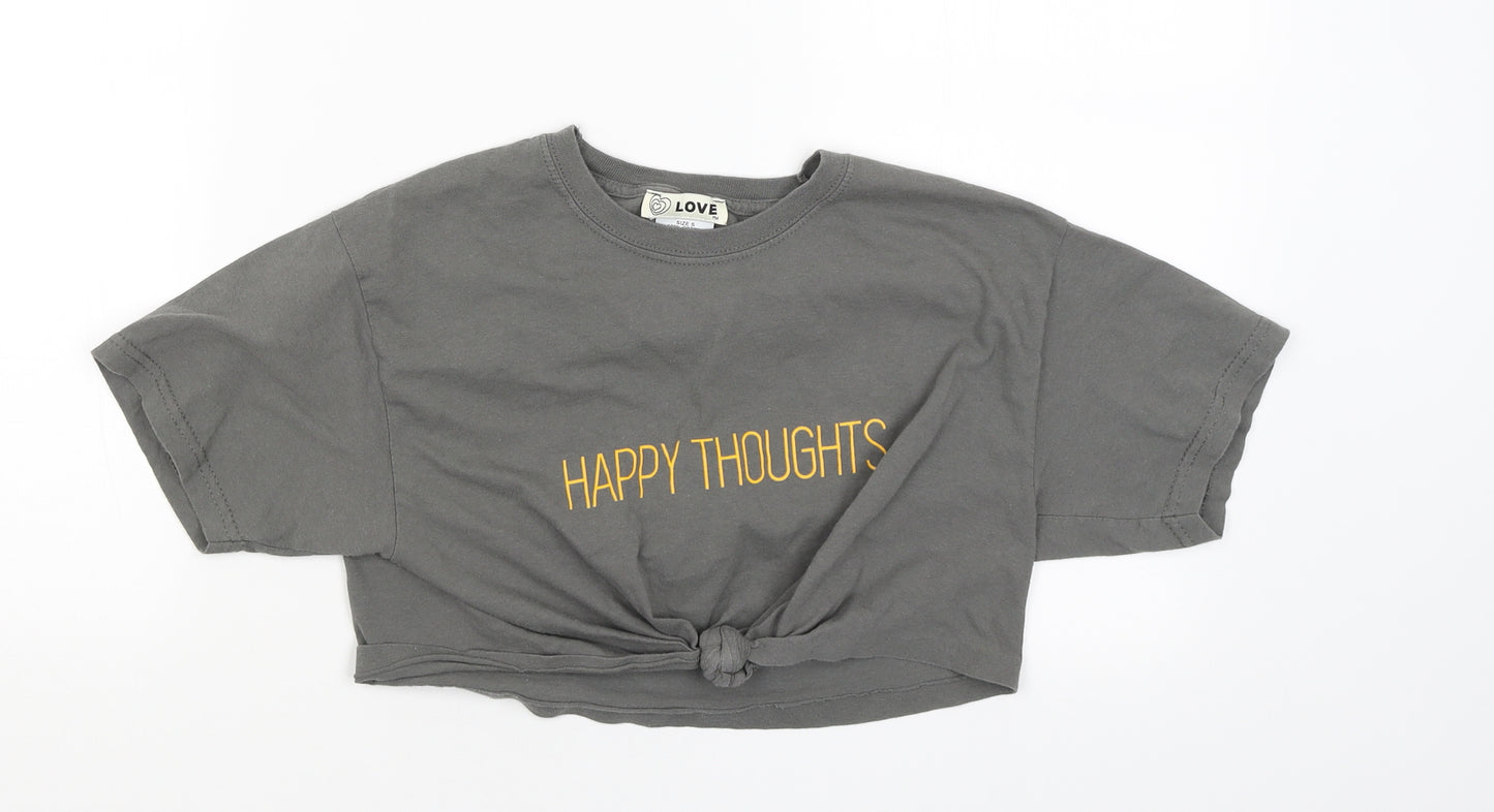 Love Womens Grey   Cropped T-Shirt Size S  - happy thoughts