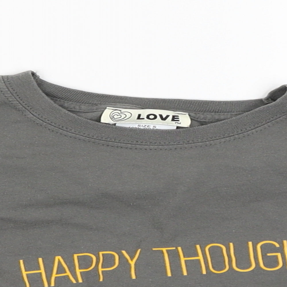 Love Womens Grey   Cropped T-Shirt Size S  - happy thoughts