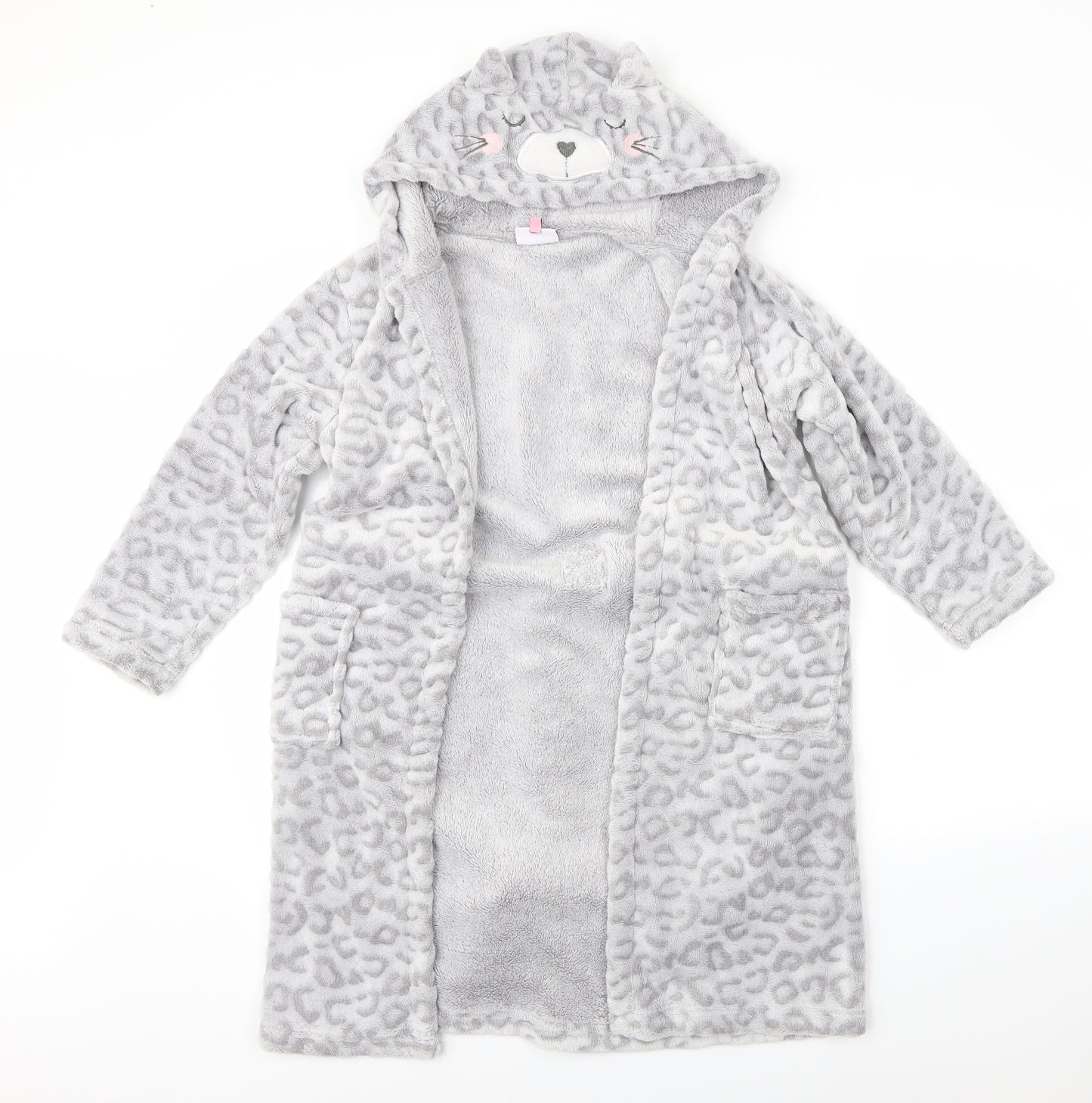 Hullabaloo Girls Grey Animal Print   Robe Size 7-8 Years  - Cat