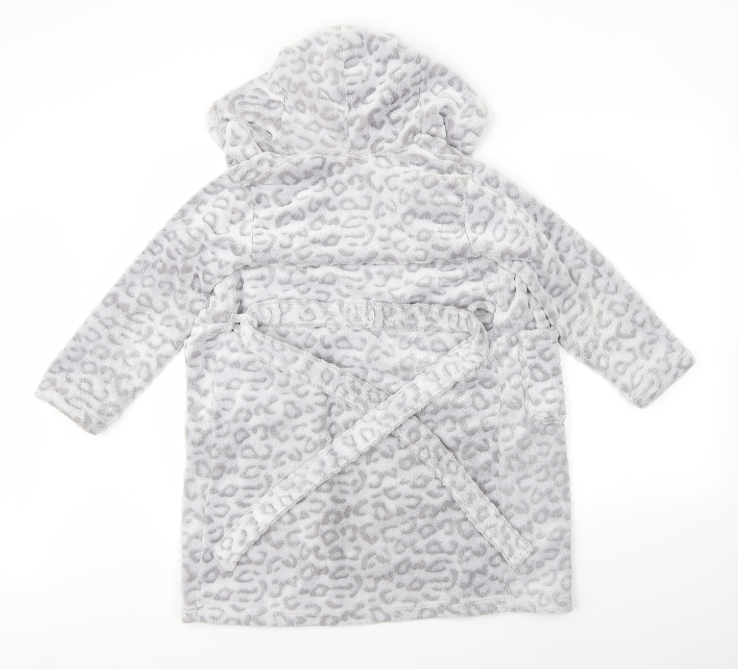 Hullabaloo Girls Grey Animal Print   Robe Size 7-8 Years  - Cat
