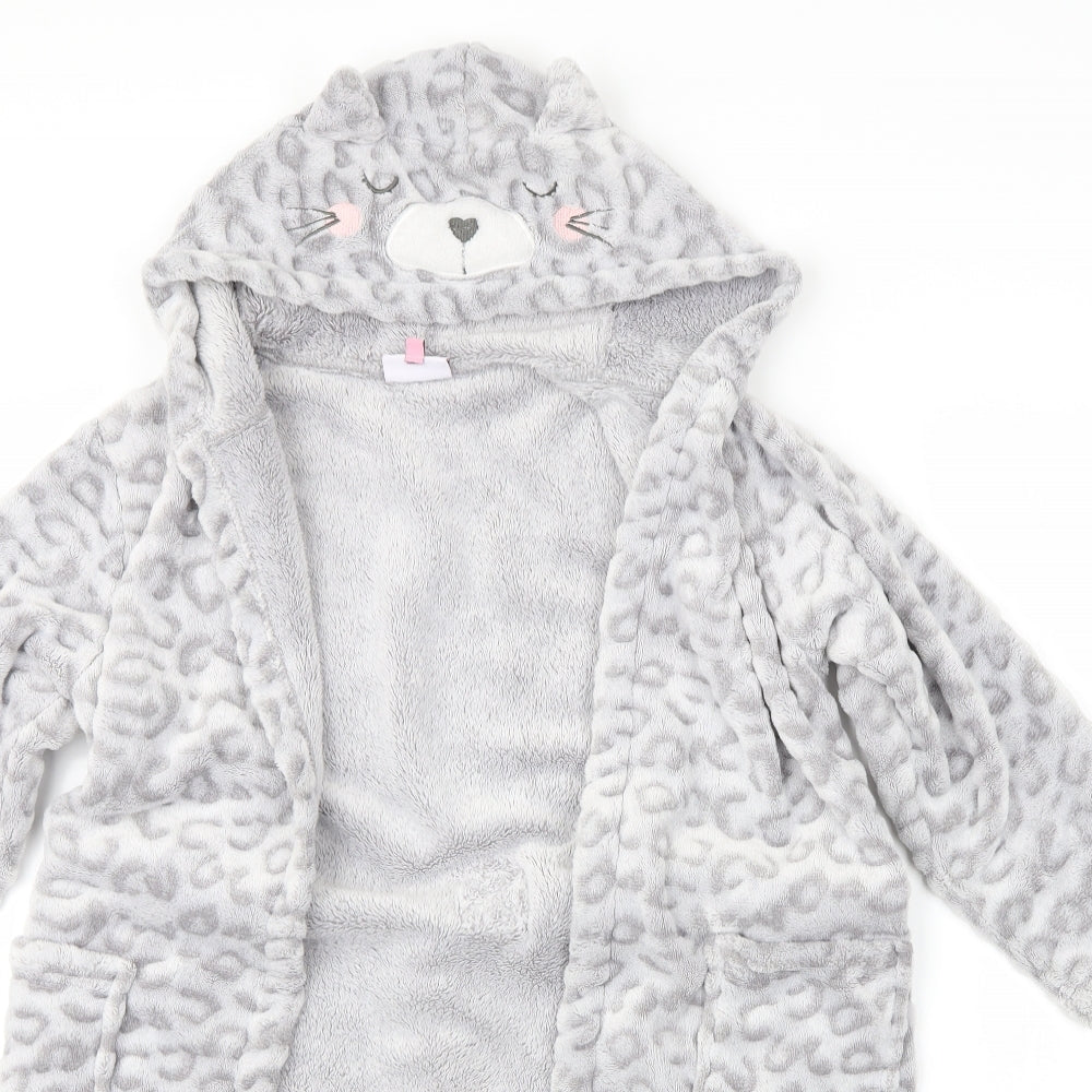 Hullabaloo Girls Grey Animal Print   Robe Size 7-8 Years  - Cat