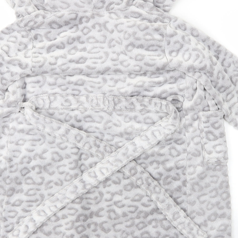 Hullabaloo Girls Grey Animal Print   Robe Size 7-8 Years  - Cat