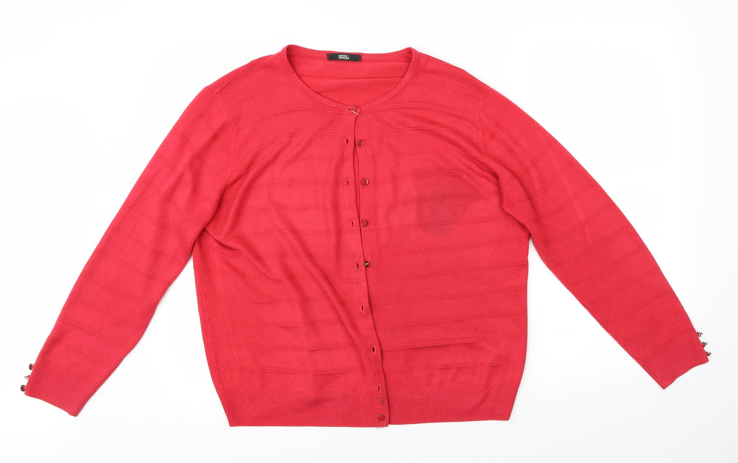 M&S Womens Red Striped  Cardigan Jumper Size 18