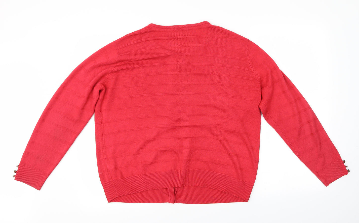 M&S Womens Red Striped  Cardigan Jumper Size 18