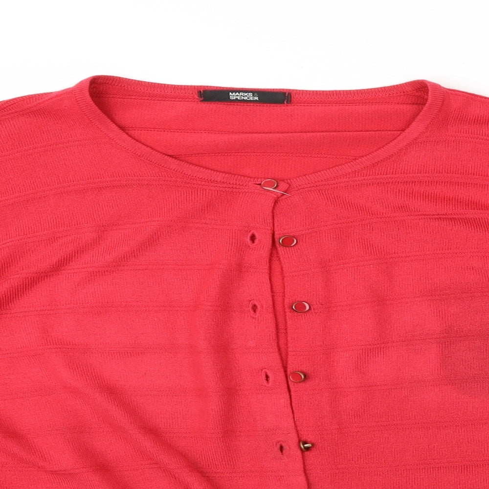 M&S Womens Red Striped  Cardigan Jumper Size 18