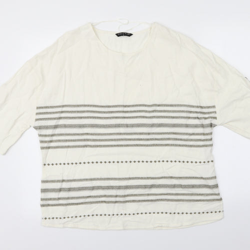 Viz A Viz Womens White Striped  Basic Blouse Size M