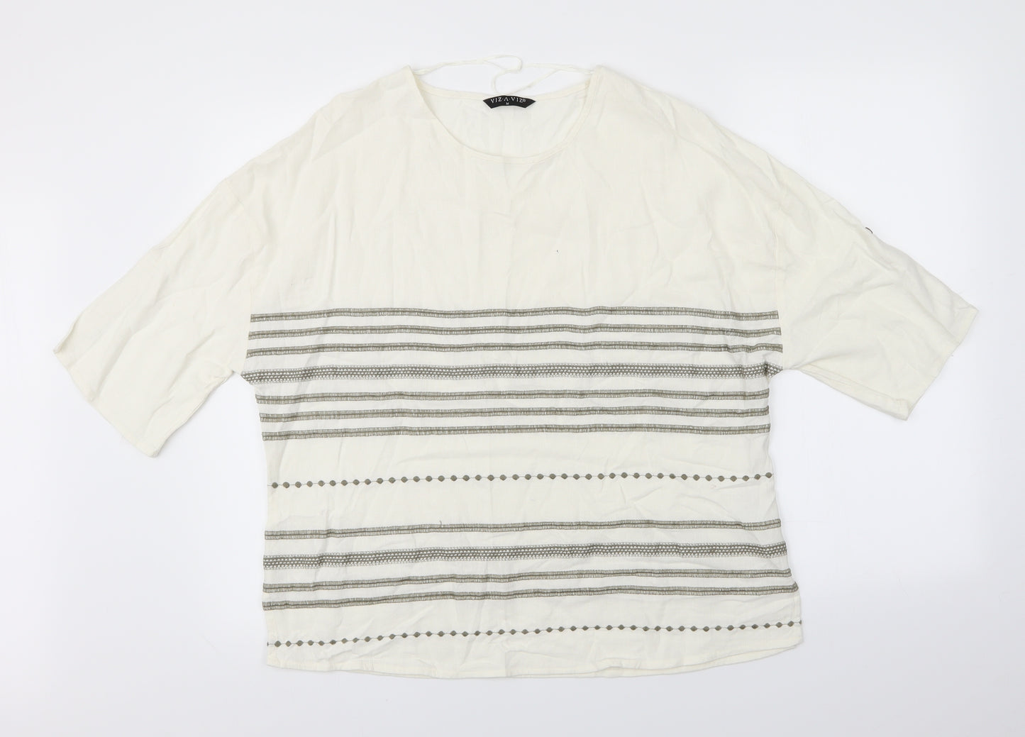 Viz A Viz Womens White Striped  Basic Blouse Size M