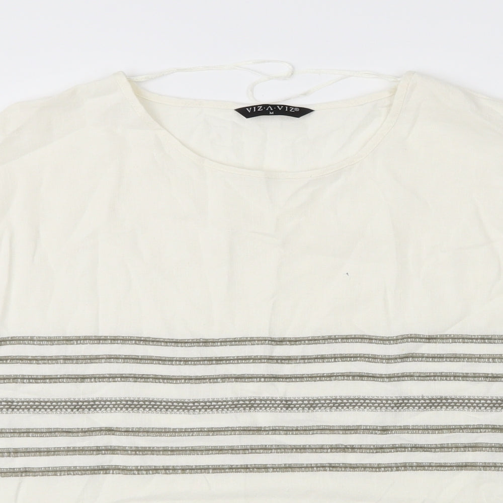 Viz A Viz Womens White Striped  Basic Blouse Size M
