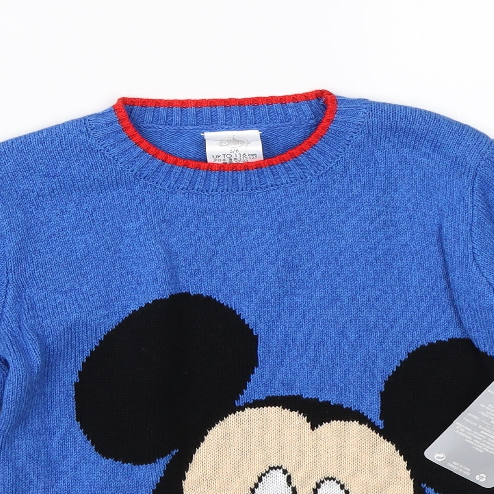 Disney Boys Blue  Knit Pullover Jumper Size 5-6 Years  - disney mickey mouse