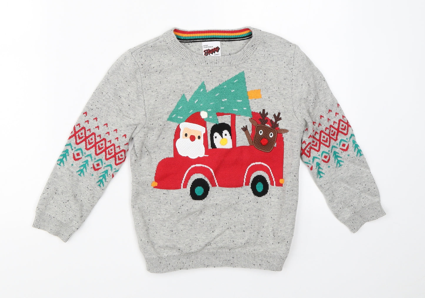 George Boys Grey  Knit Pullover Jumper Size 3-4 Years  - christmas