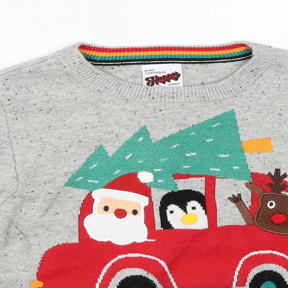 George Boys Grey  Knit Pullover Jumper Size 3-4 Years  - christmas