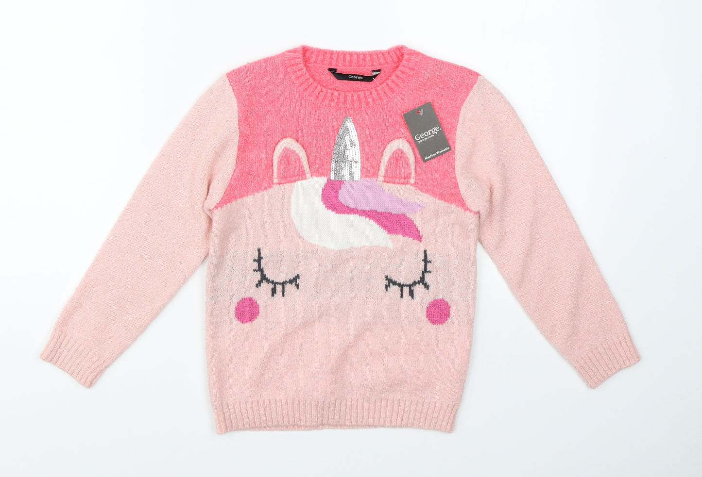 George Boys Pink  Knit Pullover Jumper Size 5-6 Years  - unicorn