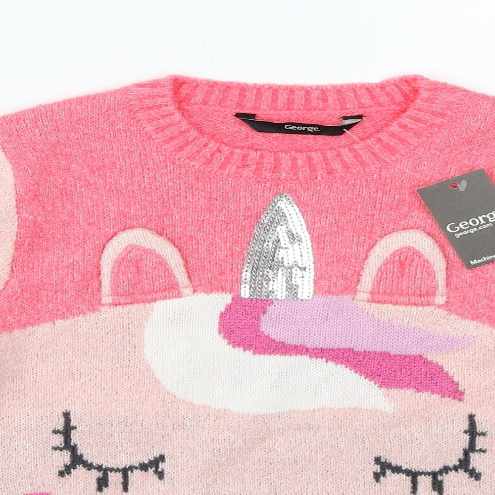 George Boys Pink  Knit Pullover Jumper Size 5-6 Years  - unicorn