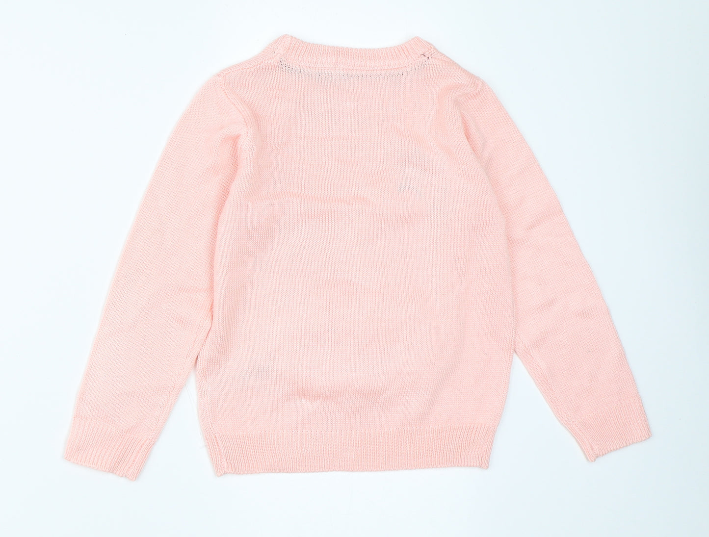Nutmeg Girls Pink  Knit Pullover Jumper Size 6-7 Years  - swan