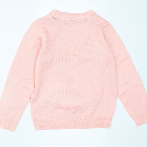 Nutmeg Girls Pink  Knit Pullover Jumper Size 5-6 Years  - swan