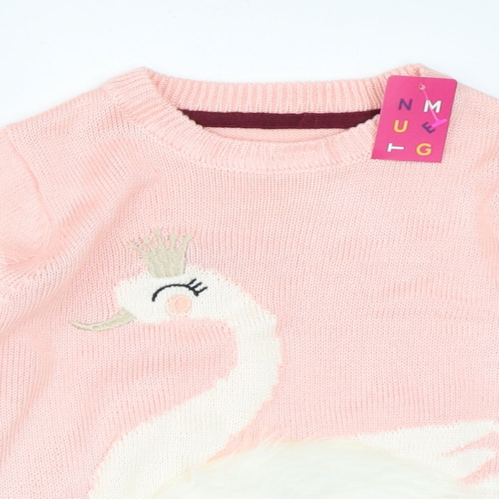 Nutmeg Girls Pink  Knit Pullover Jumper Size 5-6 Years  - swan