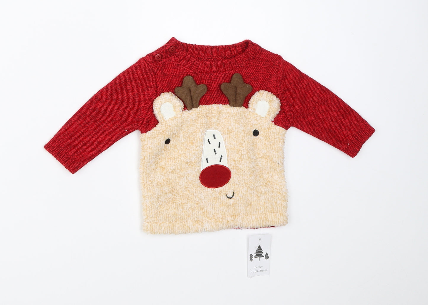George Baby Red  Knit Pullover Jumper Size 0-3 Months  - christmas