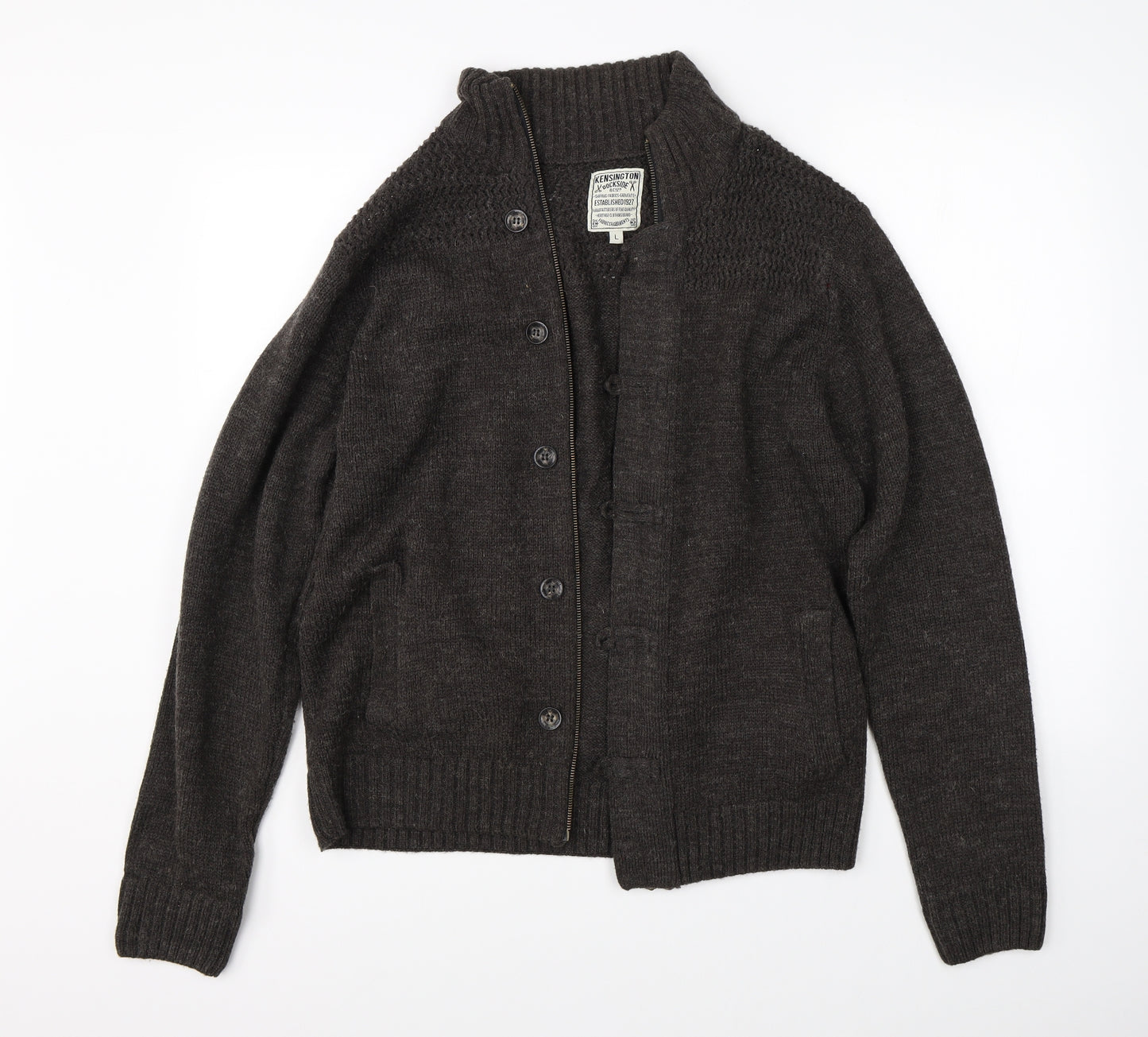 Kensington Dockside Mens Brown  Knit Cardigan Jumper Size L