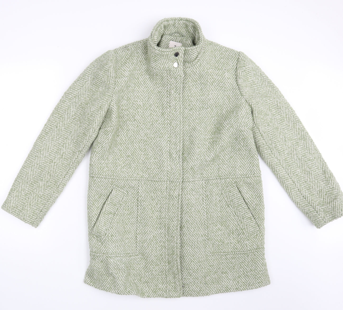 TU Womens Green Geometric  Overcoat Coat Size 10